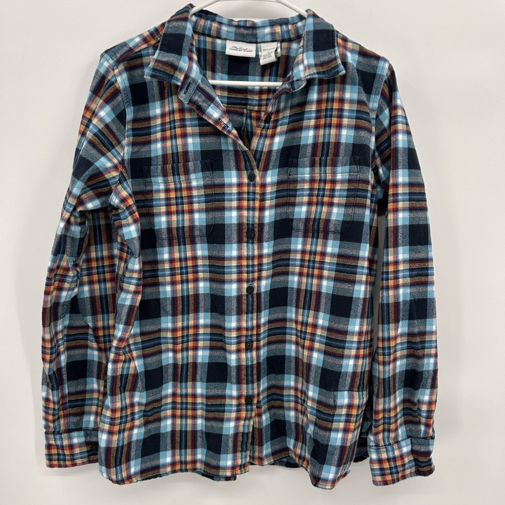 Vermont Country Store Womens Plaid Flannel Button Down Shirt Sz L Country Casual